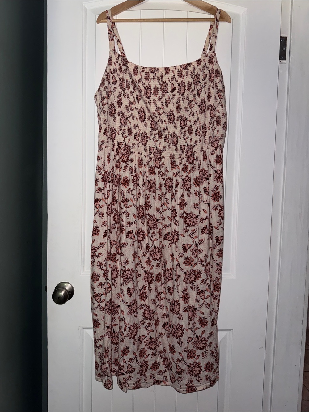Old Navy Cream Maxi Skirt with Burgundy Floral Print